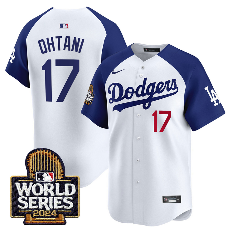 Men MLB Los Angeles Dodgers #17 Ohtani white 2024 World Series Champions Patch Limited Jersey20241105 style 2